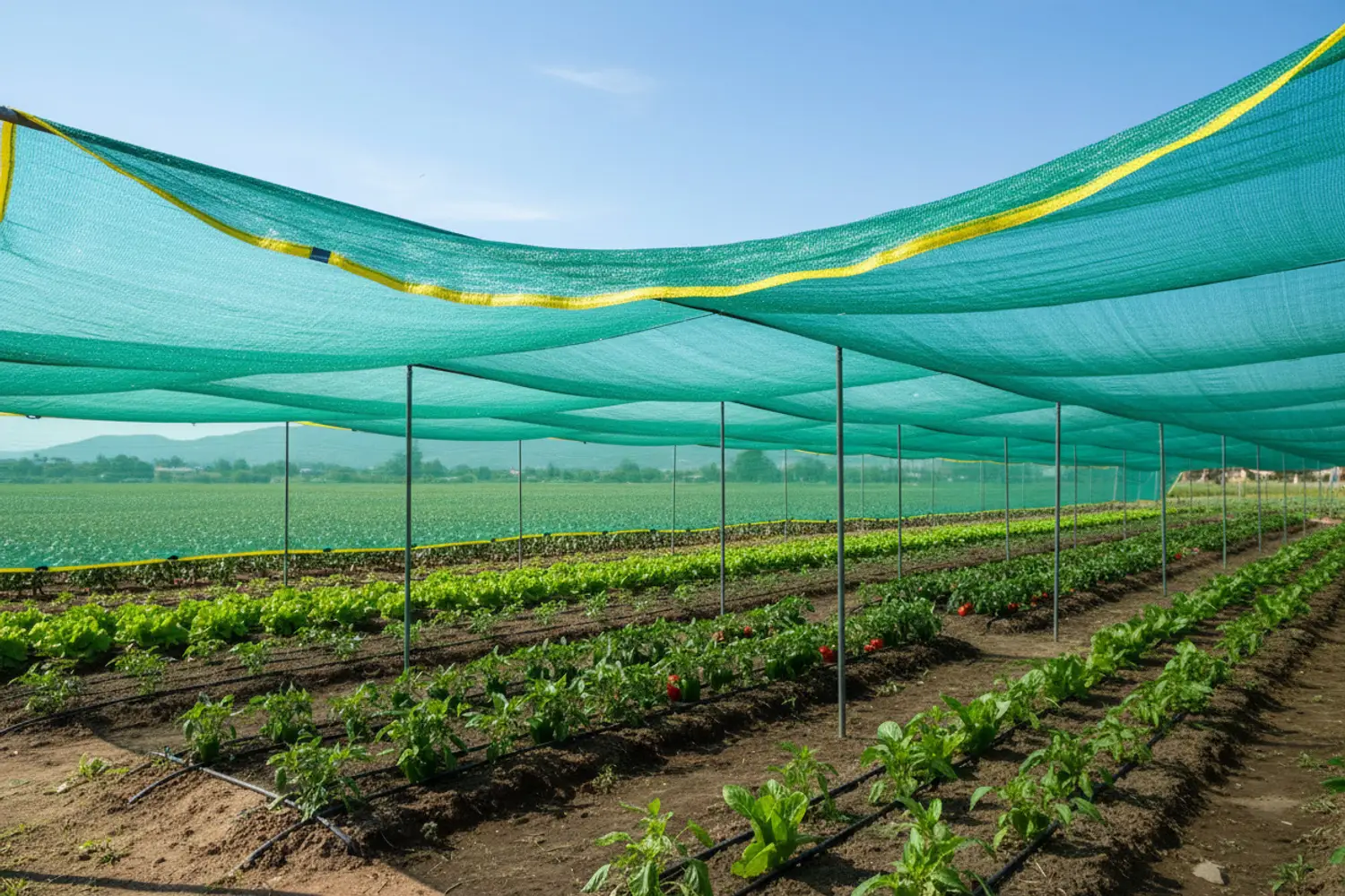 Green shade net at seventy-five percent over a gerbera flower house